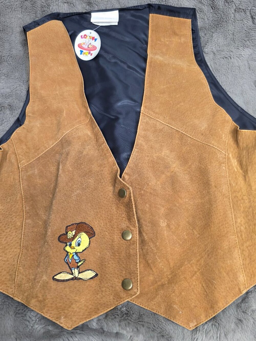 Warner Bros Looney Toons Leather Suede Vest Tweety Bird 1996 NWT